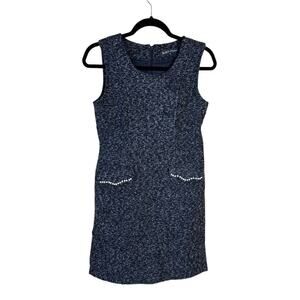 Kat Tweed Dress Sleeveless Short Pearl Accents Pockets Black Casual Size S